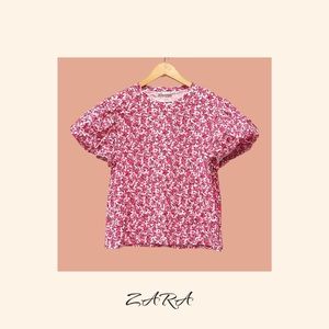 ZARA Floral Puff Sleeve Top